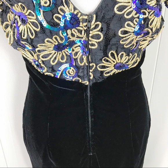 VINTAGE DAVE & JOHNNY 1980s Velvet Black Dress - Picture 9 of 12